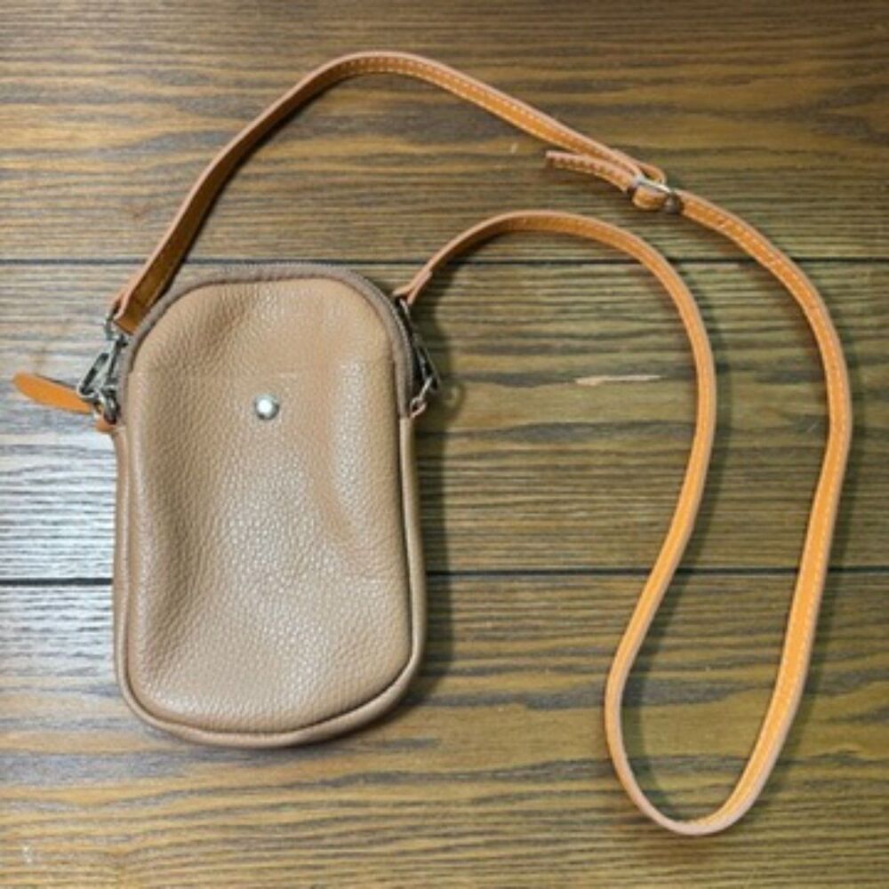 Divina Firenze Crossbody Bag Small Tan Genuine Leather Made in Italy Phone Pouch